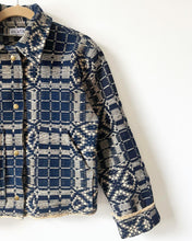 Load image into Gallery viewer, One-of-a-Kind: Overshot Coverlet Cropped Coat (navy/cream)
