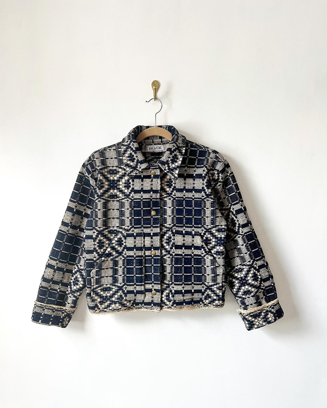 One-of-a-Kind: Overshot Coverlet Cropped Coat (navy/cream)