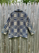 Load image into Gallery viewer, One-of-a-Kind: Overshot Coverlet Chore Coat (navy/cream)
